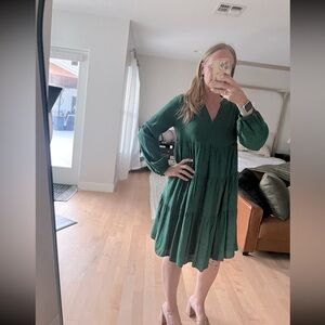 Dark green Maeve dress from Anthropologie